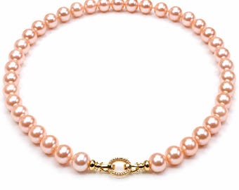 Pearl-23A--Natural Pink Freshwater Pearl Necklace AAAA Grade 8-9mm | 18 Inch 925 Sterling Silver Necklace | CNAS Certified Pearl Jewelry |
