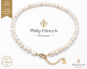 Pearl-26--AA Grade Natural White Freshwater Baroque Pearl Choker Necklace 42cm | 5-6mm High Luster Pearls | CNAS Certified | Gift for Her