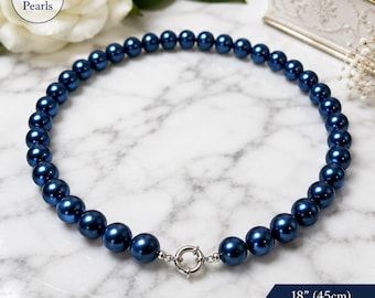 Pearl-30--Blue 10mm Akoya Cultured Shell Pearl Necklace 45cm Choker High Luster Women's Gift Silver Tone Clasp