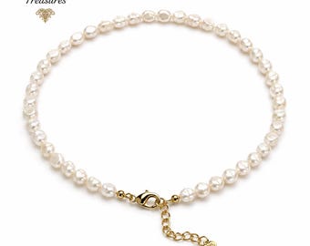 Pearl-25--Natural AA Freshwater White Baroque Pearl Choker