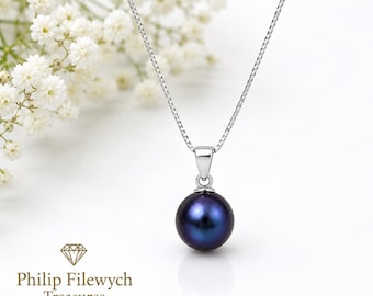 NC-12--Natural Blue Freshwater Pearl Necklace | Silver Tone Chain | Classic Women's Fashion & Gift Jewelry