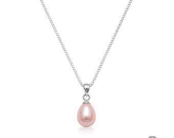 NC-11--Natural Pink Freshwater Pearl Teardrop Pendant Necklace | 18" Silver Tone Chain | Elegant Women's Gift