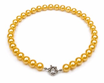 Pearl-32--Gold Akoya Shell Pearl Necklace 10mm 18in Choker | Elegant Women's Pearl Jewelry | Wedding Bridal Gift | Classic Fashion Necklace