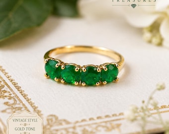Ring-43 | Vintage Blue CZ Cocktail Ring Size 7 Gold Tone Statement Ring Elegant Women's Jewelry