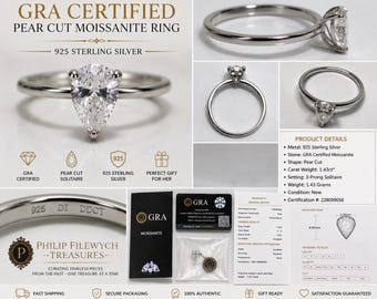 Ring-26-Moissznite-6-GRA Zertifizierter Moissanit Ring im Tropfenschliff, 925 Sterling Silber Solitär Ring, moderner Verlobungsring