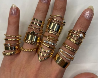 30PCS Gold Stackable Ring Set: Boho Minimalist Midi Rings
