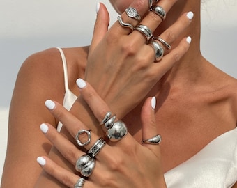 Adjustable Silver and Gold Rings Set: Minimalist Statement Jewelry