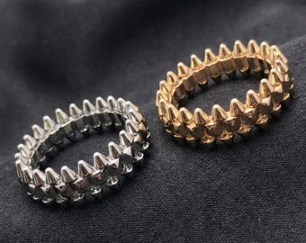 CNC Spiked Bullet Ring, Studded Statement Band for Men & Women, Rose Gold and White Gold Edgy Jewelry, Unisex Punk Gothic Gift