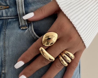 Chunky Adjustable Gold & Silver Rings Set | Modern Statement Jewelry