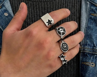 Set di anelli con stella grunge Y2K, gioielli in lega di zinco stile streetwear gotico