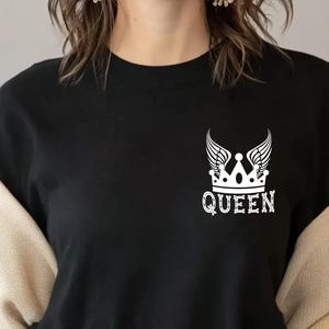 Couple Matching King Queen Shirts, His and Hers Crown T-Shirts, Royal Winged Crown Design Tee, Gift for Couples, Boyfriend Girlfriend Shirts