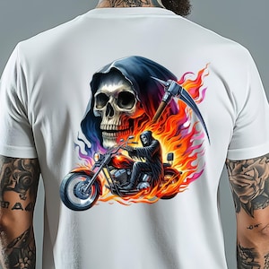 Grim Reaper Biker T-Shirt: Skull Motorcycle Graphic Tee, Gothic Streetwear