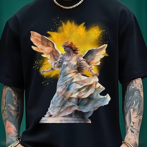 Angel Statue Graphic T-Shirt, Vintage Angel Art Tee, Spiritual Aesthetic Shirt, Heavenly Guardian Angel Shirt, Soft Unisex Streetwear