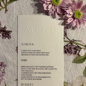 Menükarten Hochzeit | geprägt | elegant