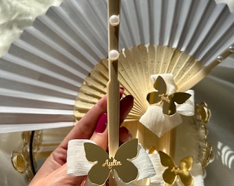 Witte vlinder bruiloft hand waaier gunsten voor gasten: gepersonaliseerde bloemen bruids douche souvenirs