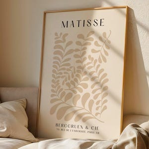 Beige Matisse Print – Botanical Leaf Wall Art | Minimalist Cream Wall Art Poster | Modern Beige Matisse Art Print for Neutral Interiors
