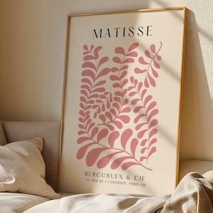 Pink Matisse Print – Botanical Leaf Wall Art Poster | Blush Abstract Matisse-Inspired Cut-Out Design | Modern Pink Minimalist Decor