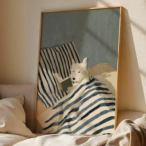 Westie Reading Wall Art Print: Cozy Bedtime Scene – West Highland Terrier Poster