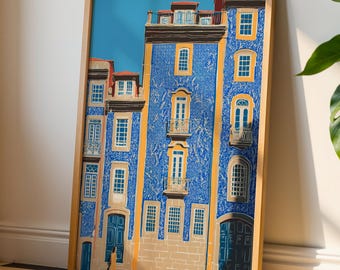 Impression de Lisbonne Portugal – art mural carrelage bleu, affiche Portugal, impression d'architecture de Lisbonne, décoration portugaise, cadeau de voyage au Portugal