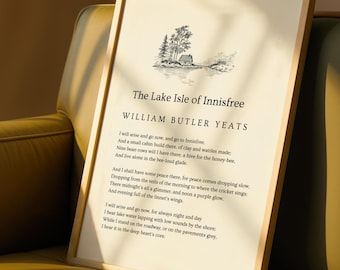 Impresión del poema "La isla del lago de Innisfree" - Arte mural poético de William Butler Yeats, poema de WB Yeats, regalo literario, regalo para amantes de los libros, sin marco
