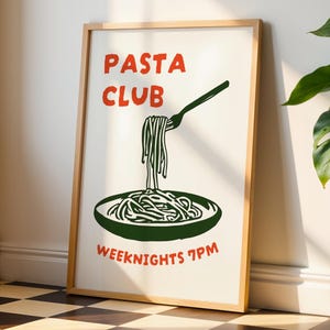 Pasta Wall Art - Kitchen Pasta Print, Kitchen Decor, Pasta Poster, Spaghetti Art, Foodie Gift, Retro Typography, Italian Kitchen Wall Art