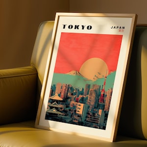 Impressão de Tóquio – Impressão retrô do horizonte de Tóquio, arte de parede do Japão, pôster de Tóquio, impressão de arte japonesa, pôster de viagem, presente de ilustração da cidade de Tóquio