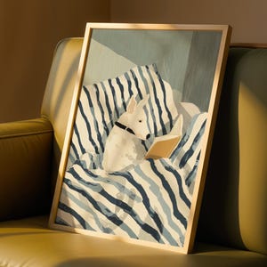 Bullterrier Wandkunst: Lesen im Bett – Hunde Poster