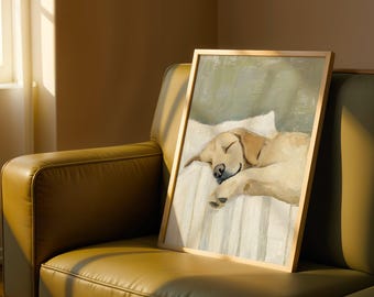 Lámina de pared de Golden Retriever: elegante póster para decoración del hogar, regalo de arte canino tranquilo para dueños y amantes de los perros.