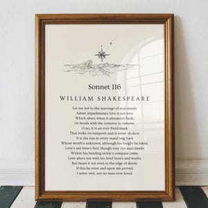 Impression d'art mural Sonnet 116 - poème d'amour de William Shakespeare, cadeau d'anniversaire romantique, impression de poème pour femme, impression de Shakespeare