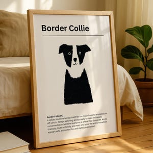 Border Collie Definition Print, Funny Border Collie Wall Art, Dog Lover Gift, Minimal Dog Print, Cute Dog Illustration, Pet Wall Decor