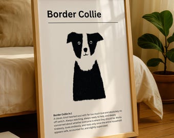 Border Collie Definition Print, Funny Border Collie Wall Art, Dog Lover Gift, Minimal Dog Print, Cute Dog Illustration, Pet Wall Decor