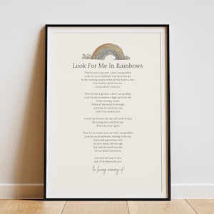 Look for Me in Rainbows - Personalised Funeral Poem Print,  Memorial Gift for Loss of Loved One, Sympathy Gift, Bereavement Poem, Unframed