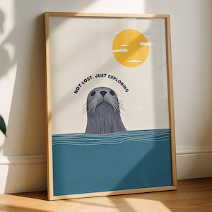 Arte mural con estampado de focas oceánicas, póster minimalista de focas, decoración costera náutica, ilustración de vida marina, arte mural para casa de playa