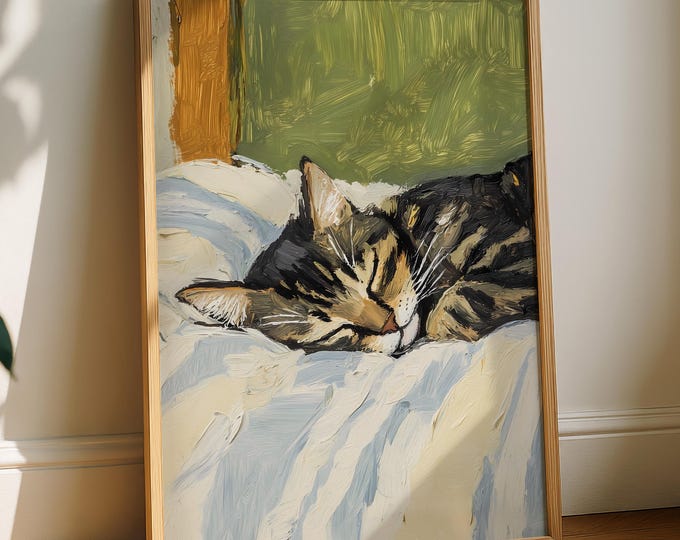 Sleeping Tabby Cat Print - Tabby Cat Artwork, Cat Painting, Cat Wall Art, Cat Poster, Cat Print, Sleeping Cat Art, Tabby Cat Gift, Pet Decor