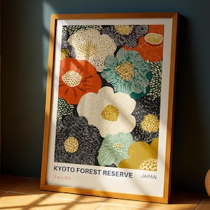 Kyoto Forest Reserve Wall Art Print: Yayoi Kusama Style – Bold Japandi Floral Poster