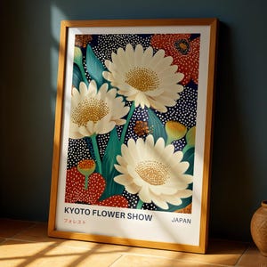 Kyoto Flower Show Art Print – Yayoi Kusama Inspired Japandi Floral Wall Art, Modern Japanese Botanical Poster