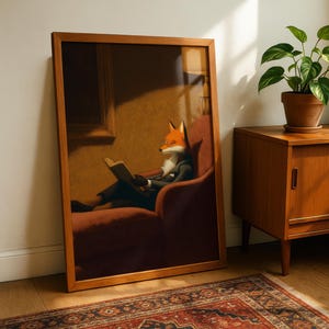 Fox Wall Art Print – Vintage Animal Reading Poster, Cottagecore Farmhouse Decor, Book Lover Gift
