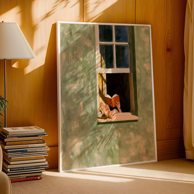 Reading Print, Book Lover Gift, Oil Painting Wall Art, Person Reading In Window Poster, Cozy Reading Nook Decor image 16