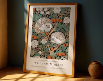 William Morris Hedgehog Wall Art, Botanical Print Poster, Vintage Woodland Floral Art, Exhibition/Museum Poster for Living Room Decor
