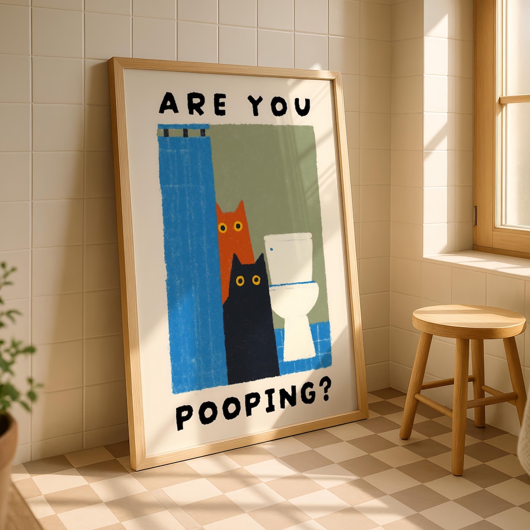 Are You Pooping Cat Print – Funny Bathroom Wall Art, Humorous Cat ...