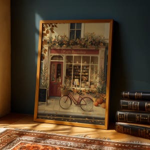 Impression d'art mural librairie automne/automne, affiche de librairie vintage, décoration sombre de coin lecture académique, art littéraire confortable pour la maison - Librairie Maple