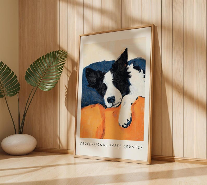 Border Collie Art Print – Cosy Bedtime Illustration with Professional Sheep Counter Text for Dog Lovers