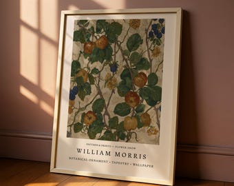William Morris Botanical Print, Autumn/Fall Harvest Kitchen Wall Art, Apple & Blackberry Vintage Museum Poster, Cottagecore Home Decor