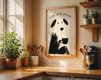 Dog Coffee Print – Rise and Shine Dog Wall Art, Funny Coffee Poster, Kitchen Decor, Minimalist Dog Print, Coffee Shop Wall Art