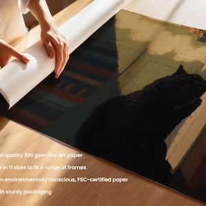 Black Cat Library Wall Art Print – Gothcore Cat Book Lover Artwork – Cozy Literary Cat Cottage Wall Decor image 8