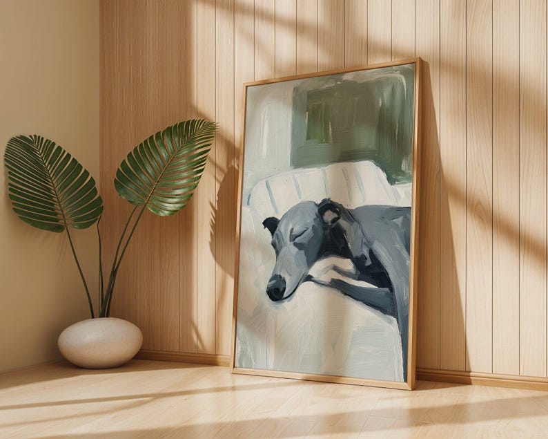 Greyhound Wall Art Print – Elegant Greyhound Poster for Dog Lovers, Calm Pet Artwork, Neutral Dog Wall Decor for Home image 2