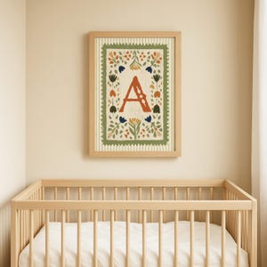 Personalised Nursery Initial Print, Storybook Alphabet Art, Folk Floral Letter, Baby Name Print, Scandi Kids Wall Art, Nursery Decor Gift image 3