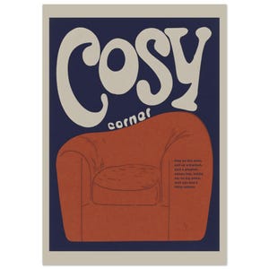 Living Room Wall Art, Cozy Decor Print, Retro Typography Poster – “Cosy Corner” Sofa, Reading Nook Gallery Wall, Mid-Century Style Home image 9