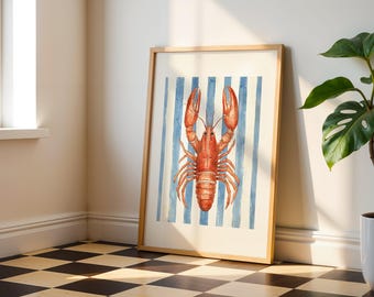 Coastal Lobster Wall Art Print: Nautical Kitchen Poster – Ocean Theme Decor