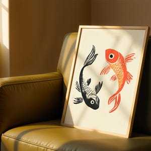 Koi Fish Art Print, Yin Yang Wall Art, Koi Carp Illustration, Minimalist Fish Print, Japanese Print for Home, Zen Inspired Decor
